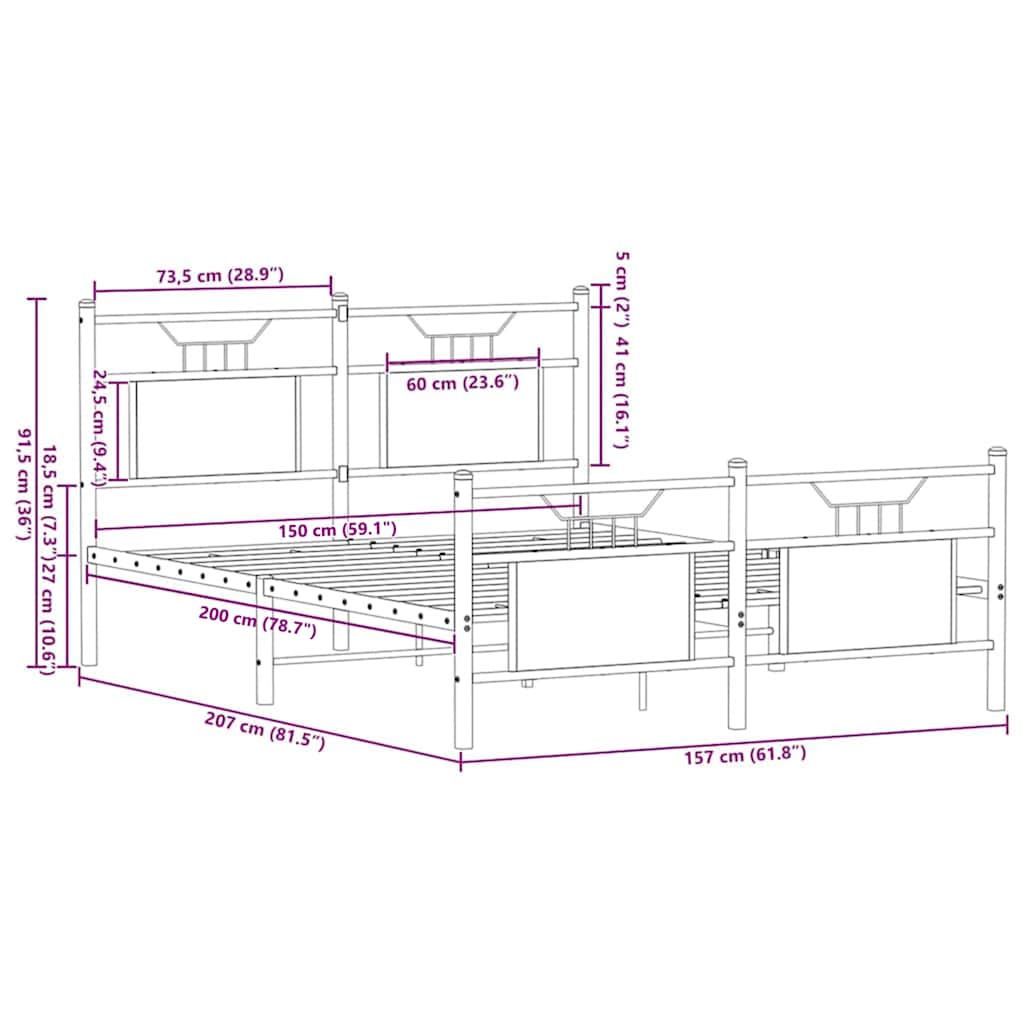 Bed Frame without Mattress Sonoma Oak 150x200 cm King Size Engineered Wood