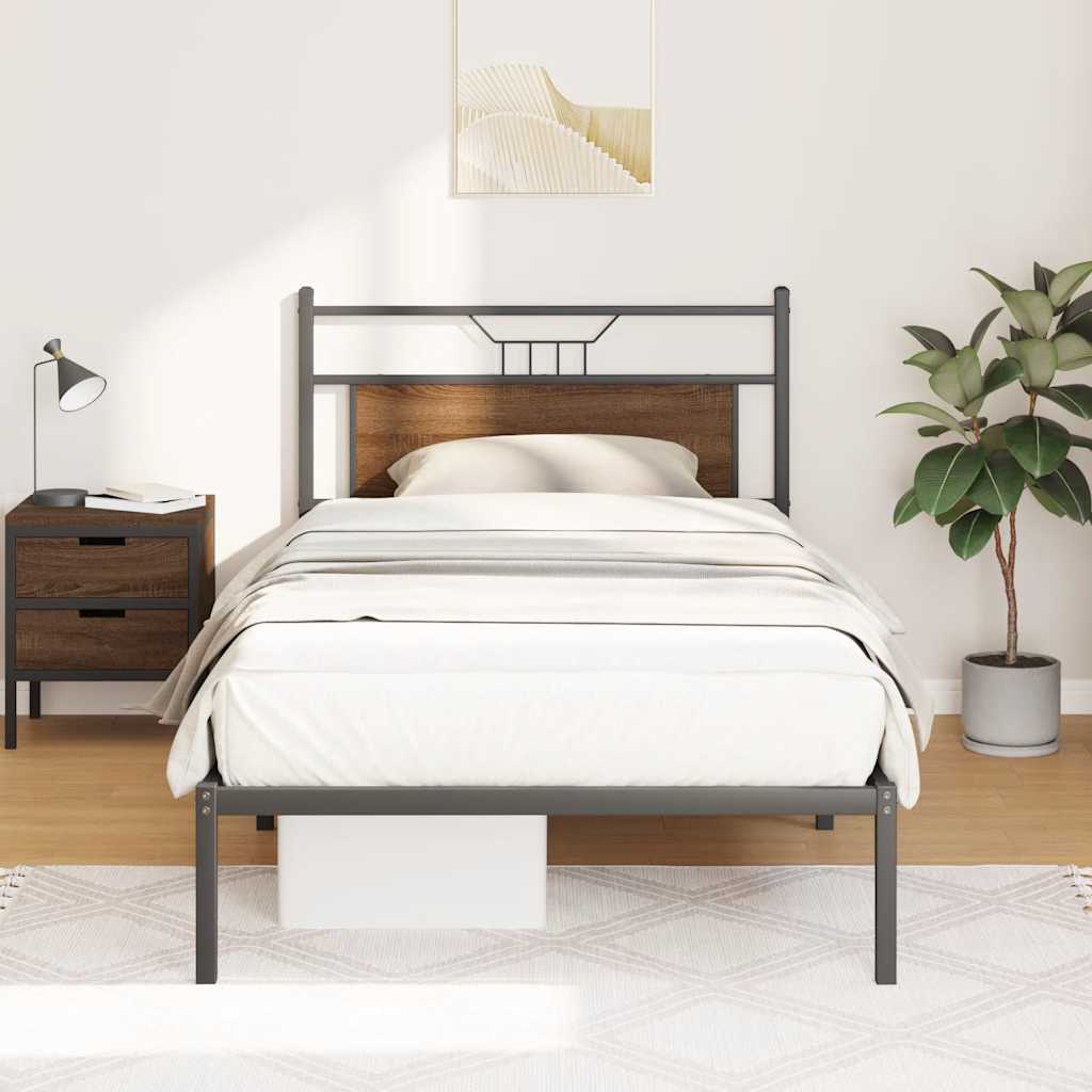 Bed Frame without Mattress Brown Oak 100x190 cm Engineered Wood