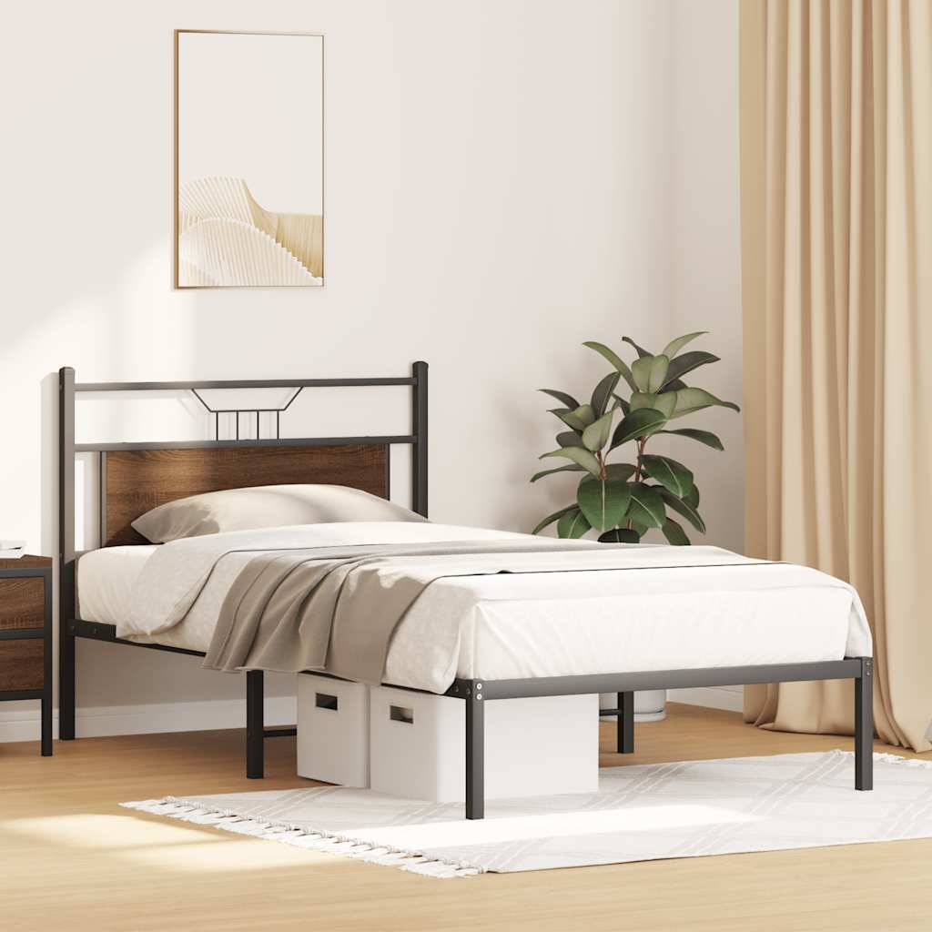 Bed Frame without Mattress Brown Oak 100x190 cm Engineered Wood