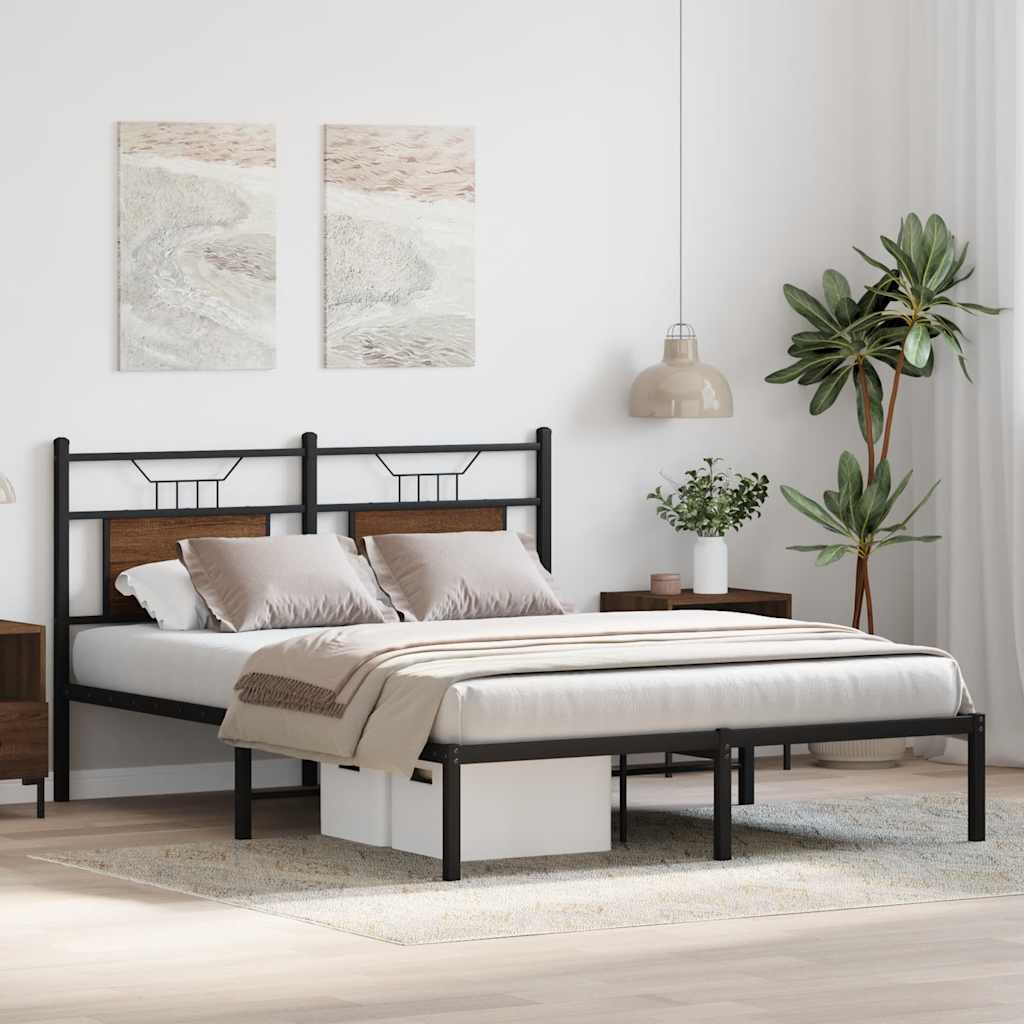 Bed Frame without Mattress Brown Oak 140x190 cm Engineered Wood