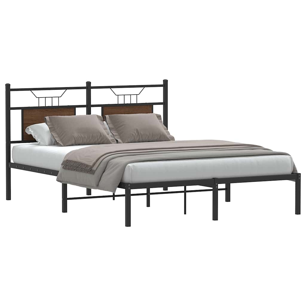 Bed Frame without Mattress Brown Oak 140x190 cm Engineered Wood