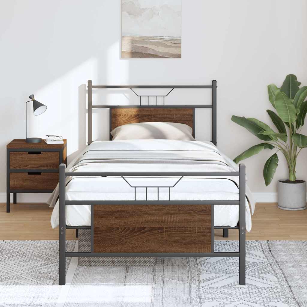 Bed Frame without Mattress Brown Oak 90x190 cm Single Engineered Wood