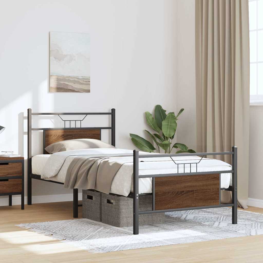 Bed Frame without Mattress Brown Oak 90x190 cm Single Engineered Wood