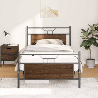 Bed Frame without Mattress Brown Oak 100x190 cm Engineered Wood