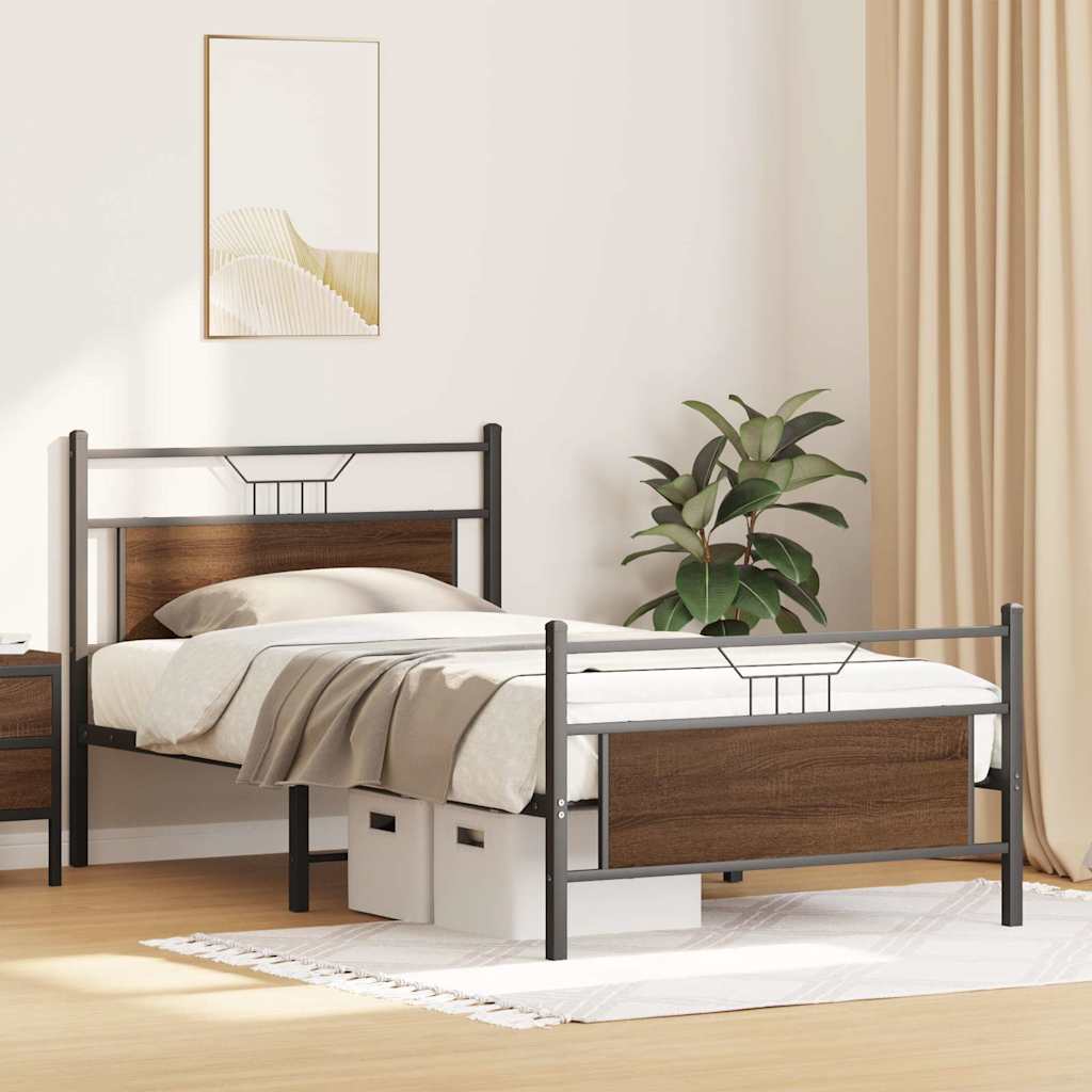 Bed Frame without Mattress Brown Oak 100x200 cm Engineered Wood