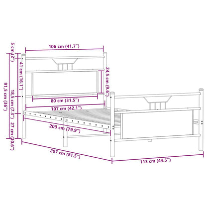 Bed Frame without Mattress Brown Oak 107x203 cm Engineered Wood