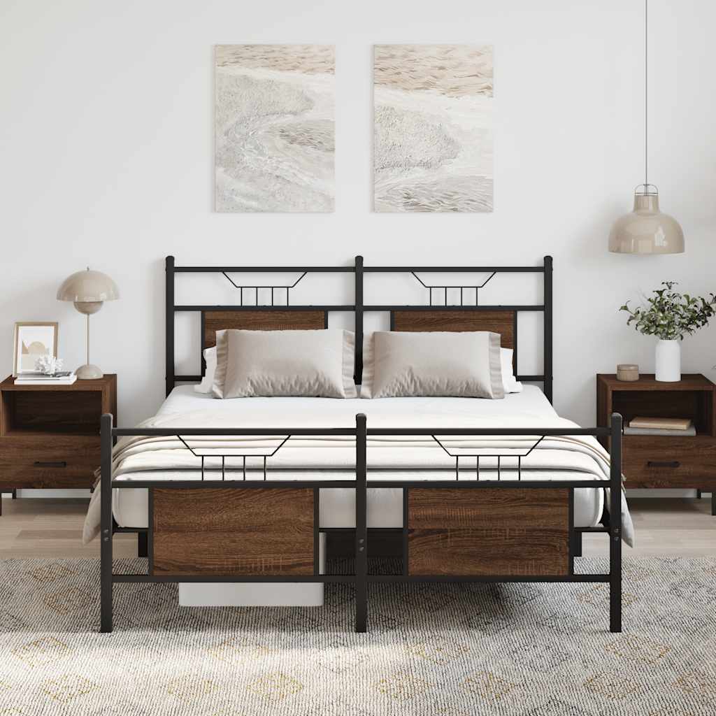 Bed Frame without Mattress Brown Oak 140x190 cm Engineered Wood