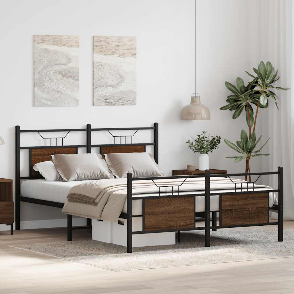 Bed Frame without Mattress Brown Oak 140x190 cm Engineered Wood