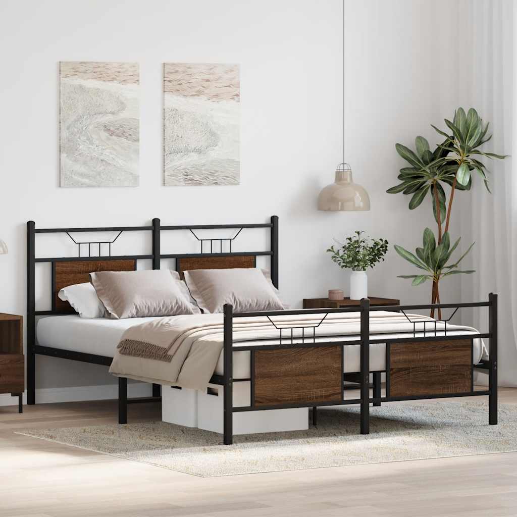 Bed Frame without Mattress Brown Oak 150x200 cm King Size Engineered Wood