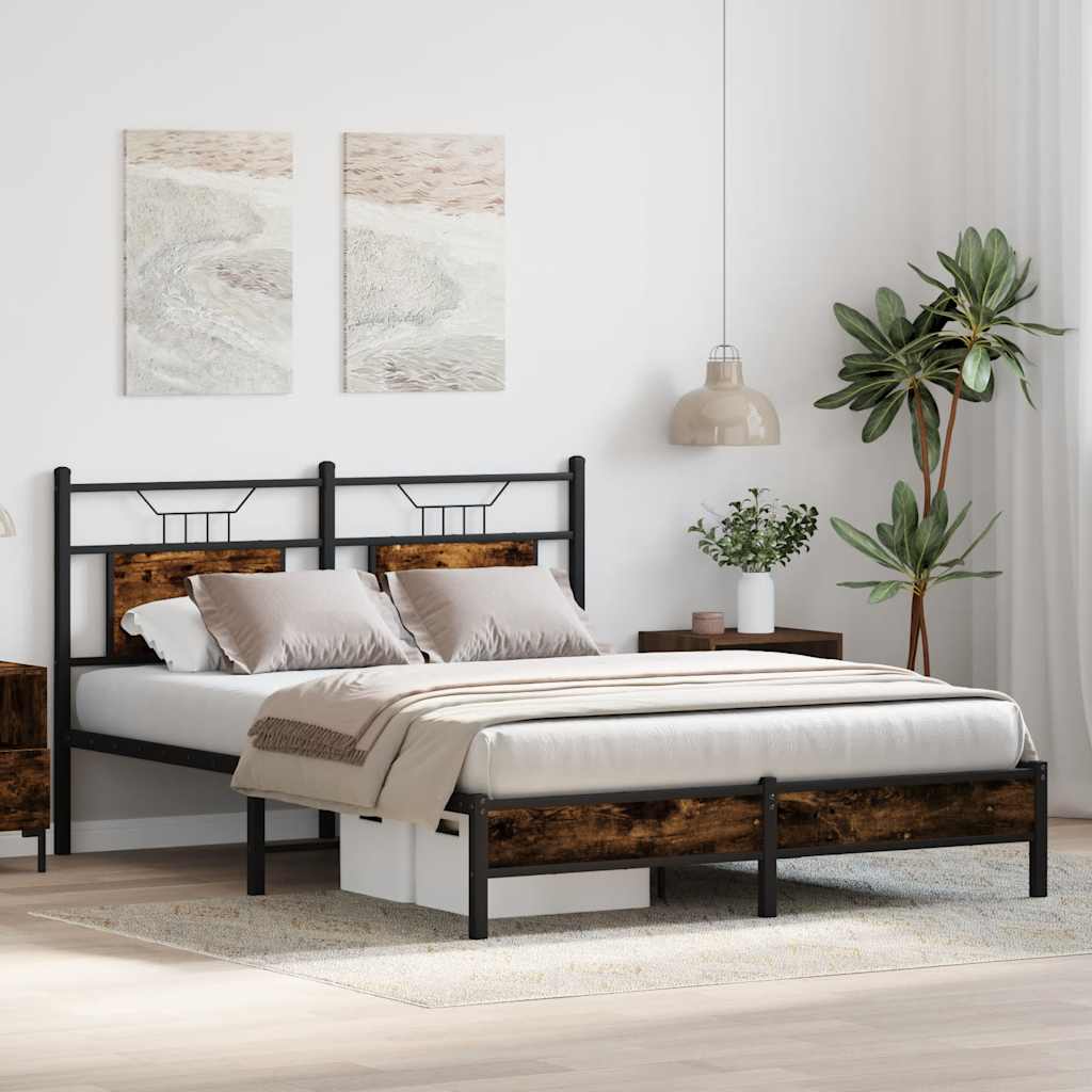 Bed Frame without Mattress Smoked Oak 140x190 cm Engineered Wood