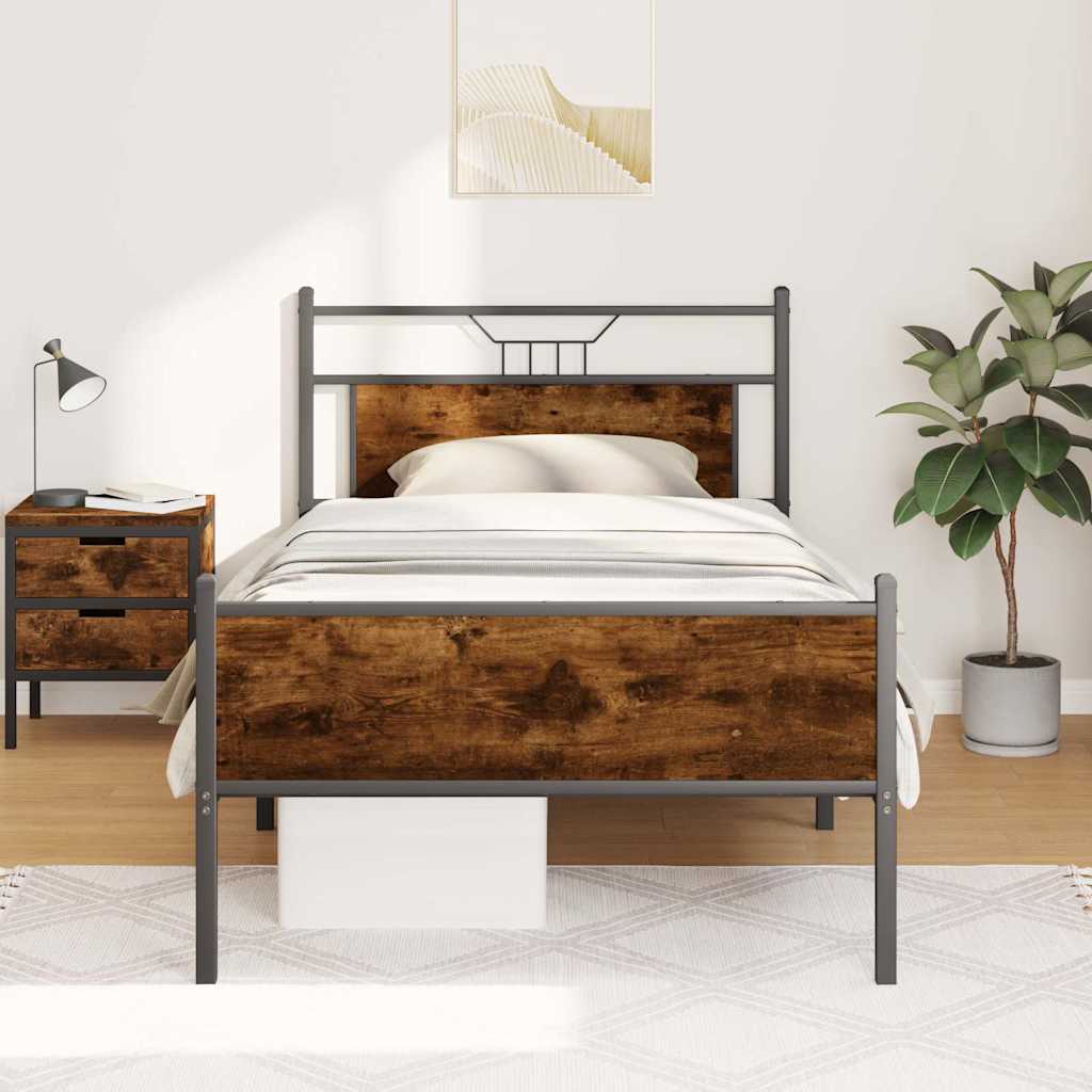 Bed Frame without Mattress Smoked Oak 100x190 cm Engineered Wood