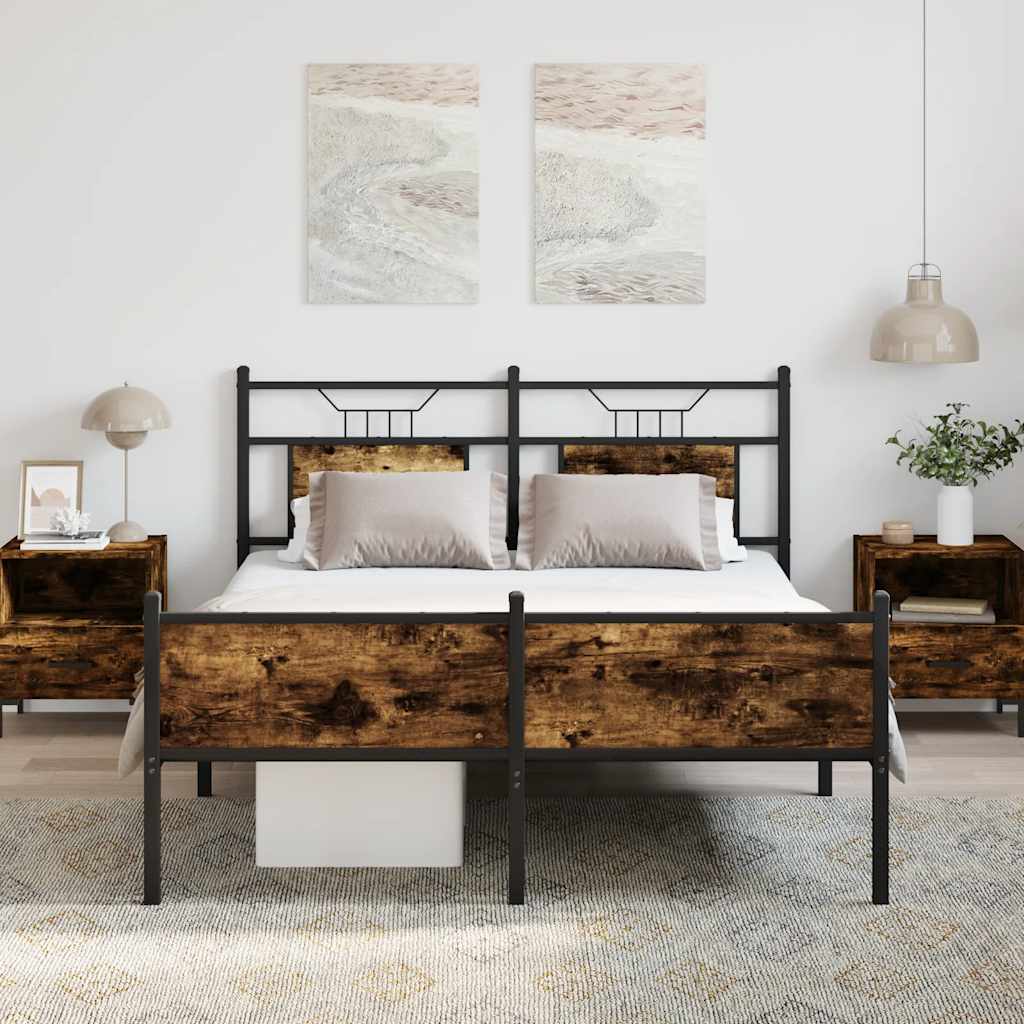 Bed Frame without Mattress Smoked Oak 140x200 cm Engineered Wood