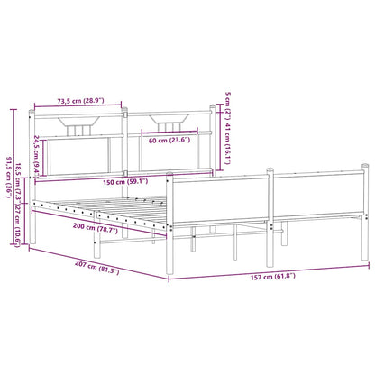 Bed Frame without Mattress Smoked Oak 150x200 cm King Size Engineered Wood