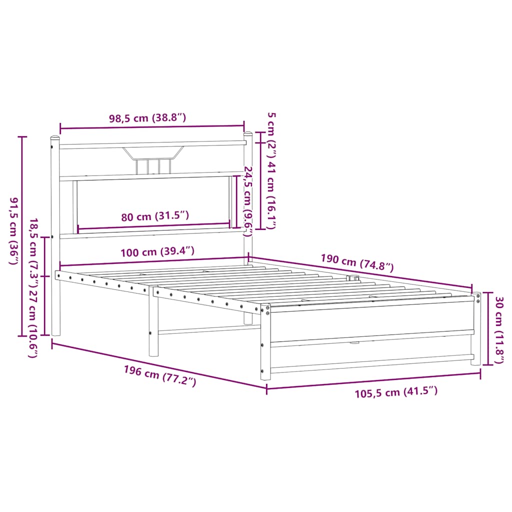 Bed Frame without Mattress Sonoma Oak 100x190 cm Engineered Wood