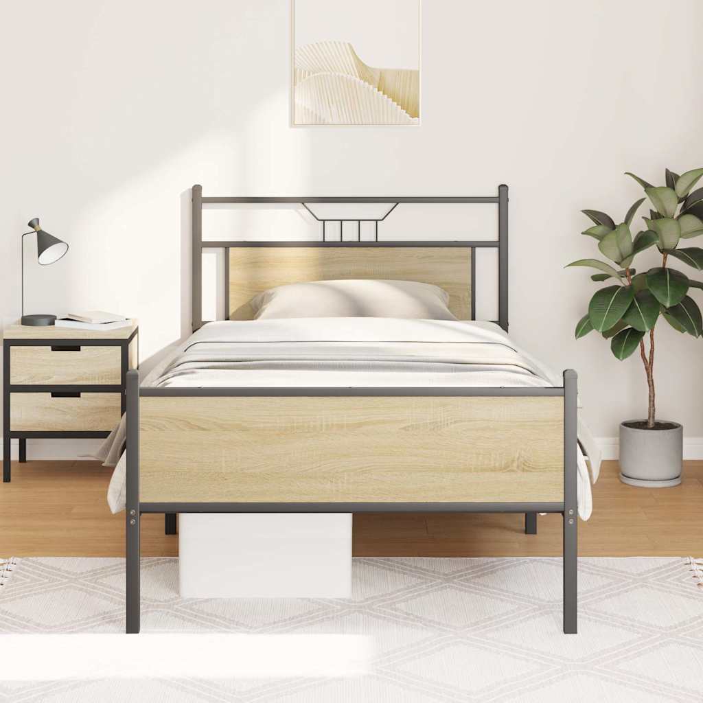 Bed Frame without Mattress Sonoma Oak 100x190 cm Engineered Wood