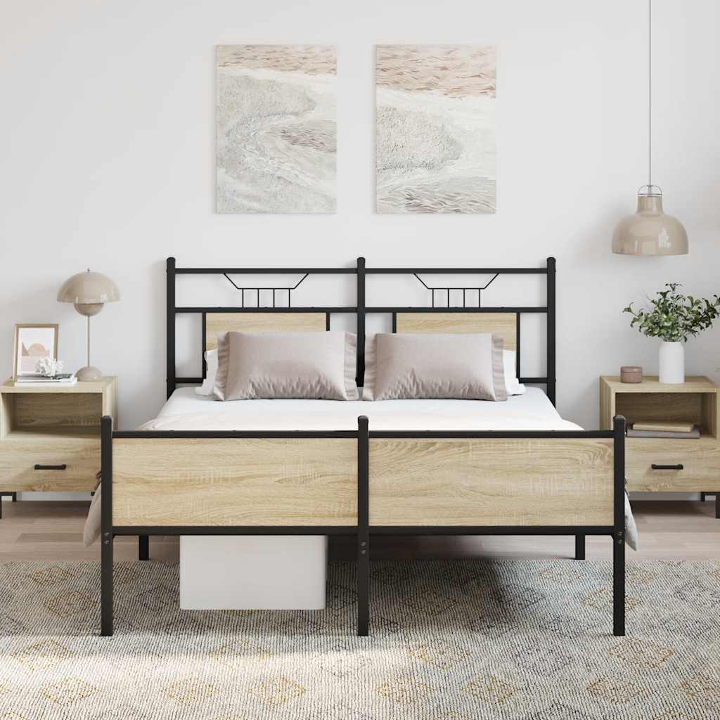 Bed Frame without Mattress Sonoma Oak 137x190 cm Engineered Wood