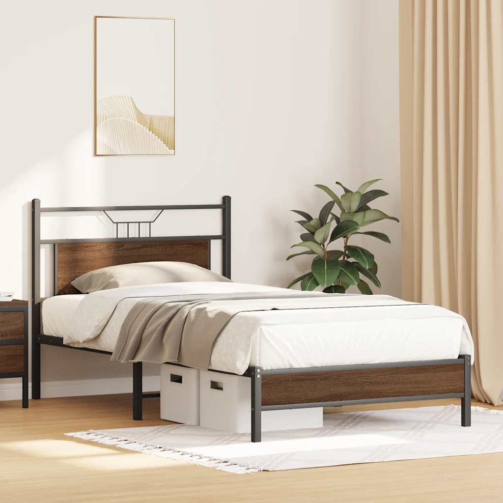 Bed Frame without Mattress Brown Oak 100x190 cm Engineered Wood