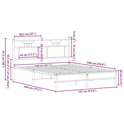 Bed Frame without Mattress Brown Oak 140x190 cm Engineered Wood
