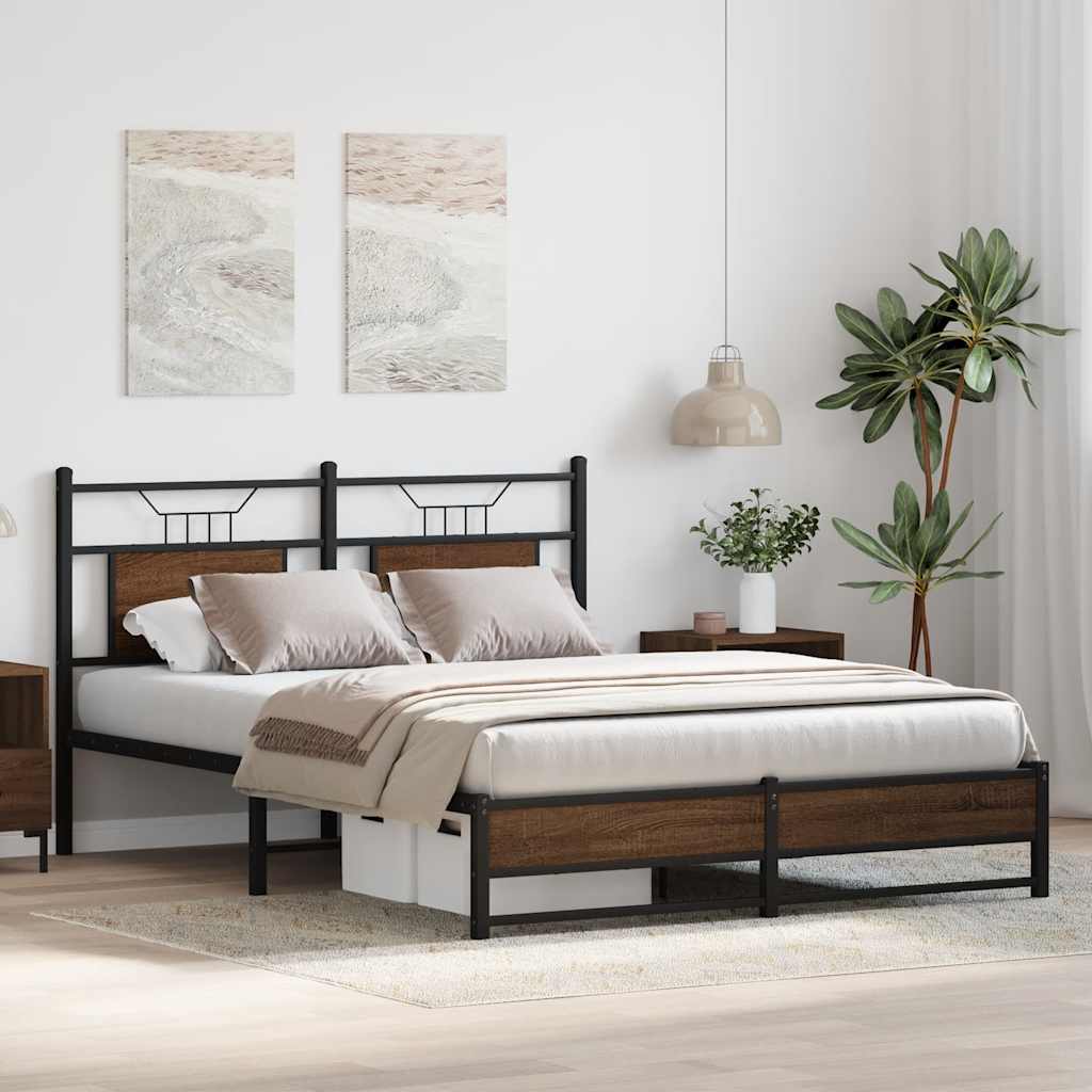 Bed Frame without Mattress Brown Oak 140x200 cm Engineered Wood