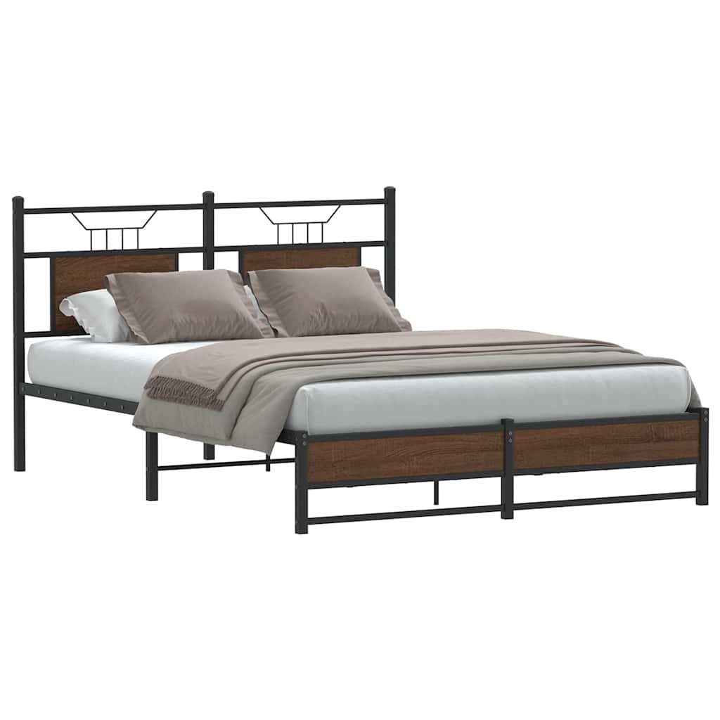 Bed Frame without Mattress Brown Oak 140x200 cm Engineered Wood