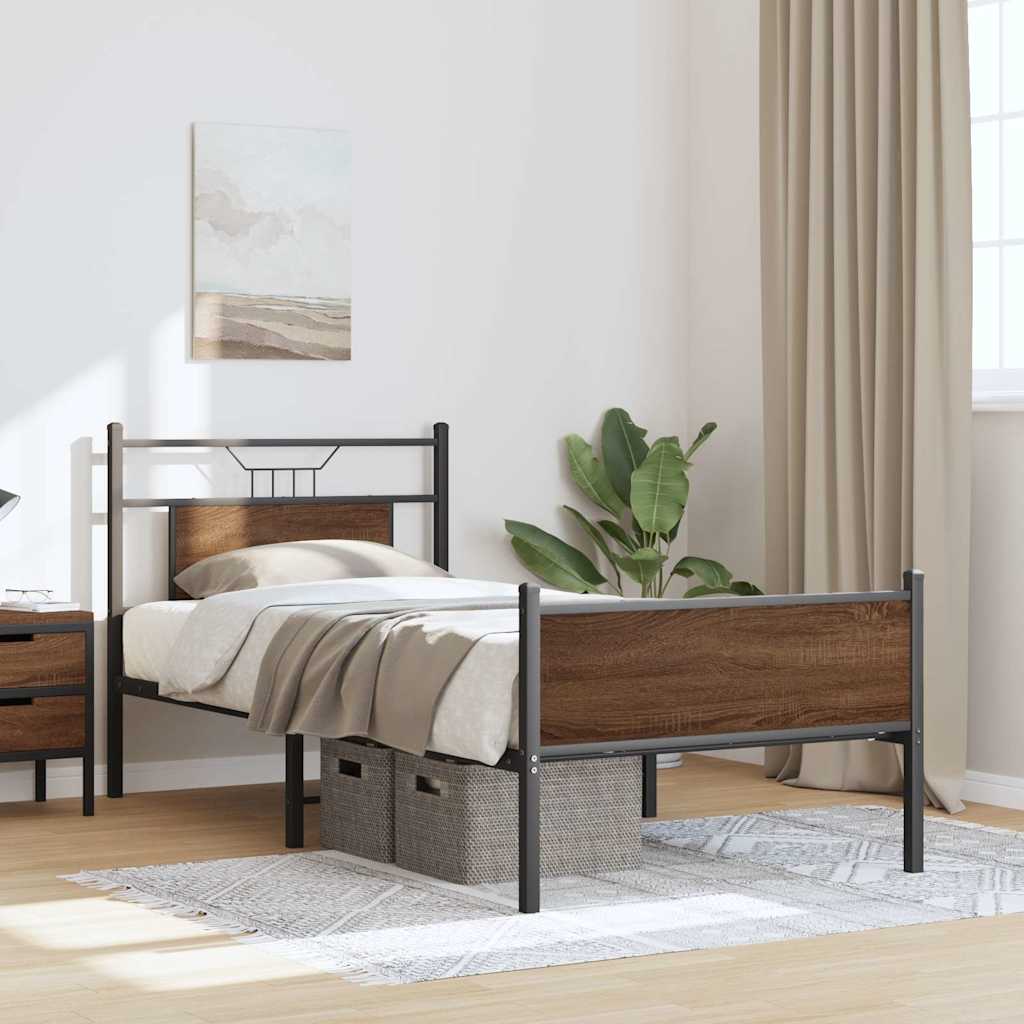 Bed Frame without Mattress Brown Oak 75x190 cm Small Single Engineered Wood