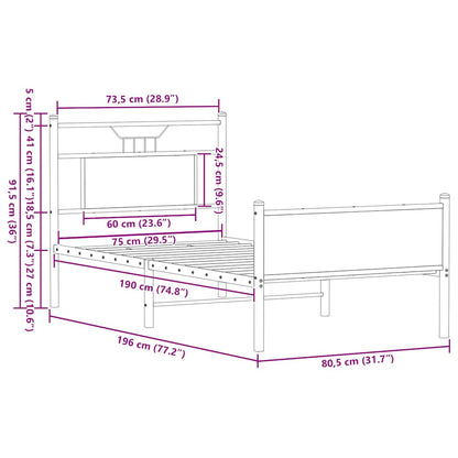 Bed Frame without Mattress Brown Oak 75x190 cm Small Single Engineered Wood