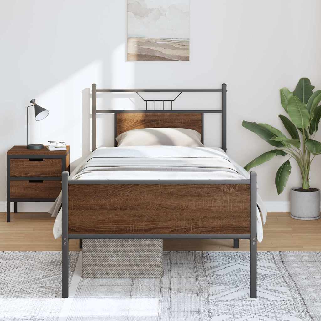 Bed Frame without Mattress Brown Oak 90x200 cm Engineered Wood