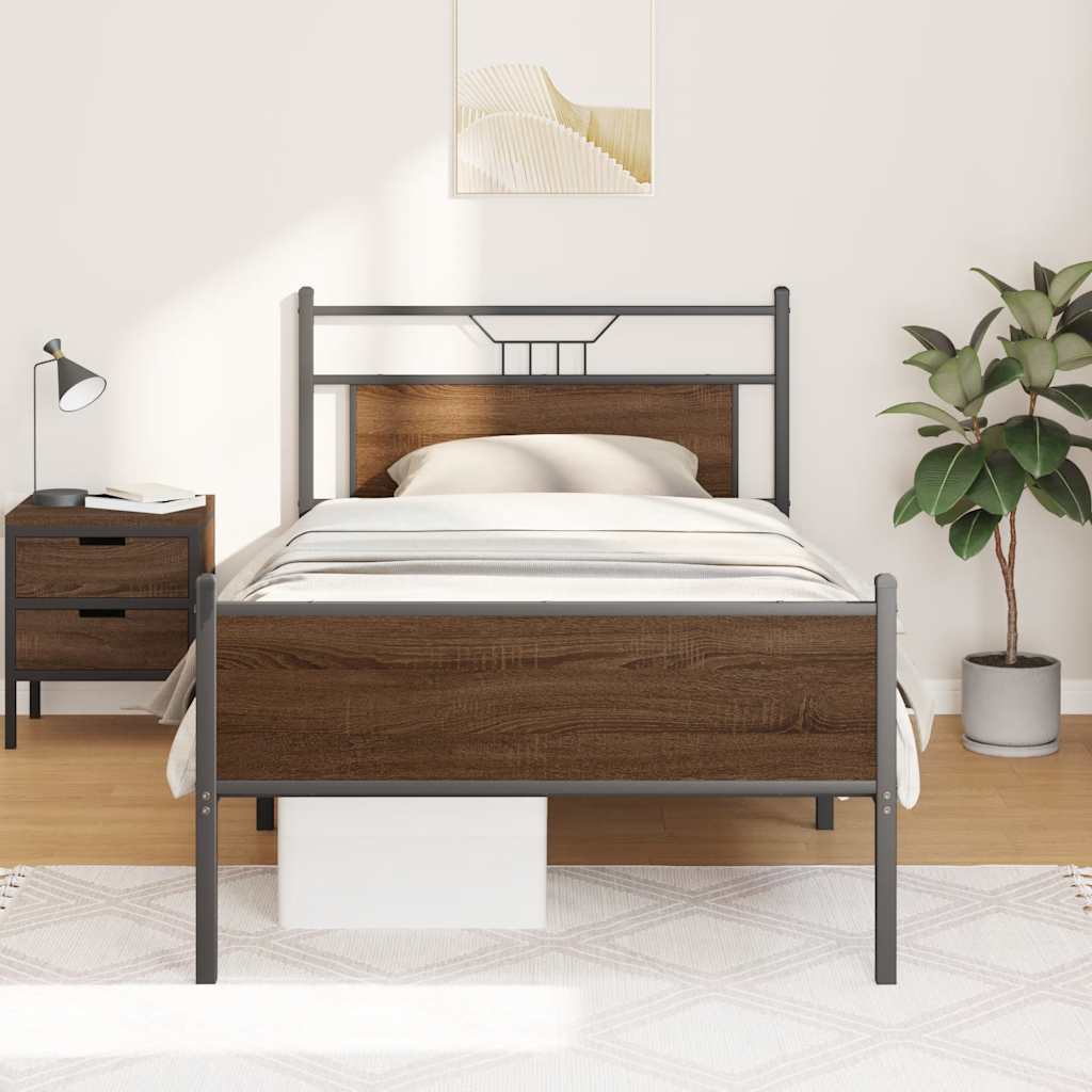 Bed Frame without Mattress Brown Oak 100x190 cm Engineered Wood