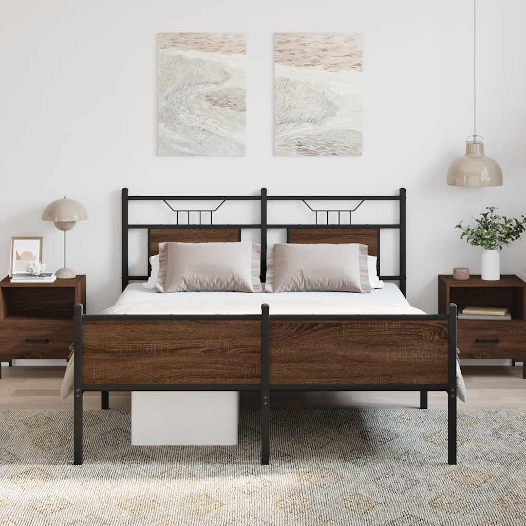 Bed Frame without Mattress Brown Oak 137x190 cm Engineered Wood