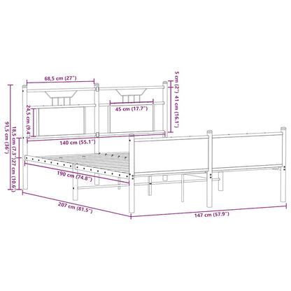 Bed Frame without Mattress Brown Oak 140x200 cm Engineered Wood