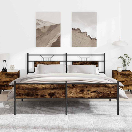 Bed Frame without Mattress Brown Oak 140x200 cm Engineered Wood
