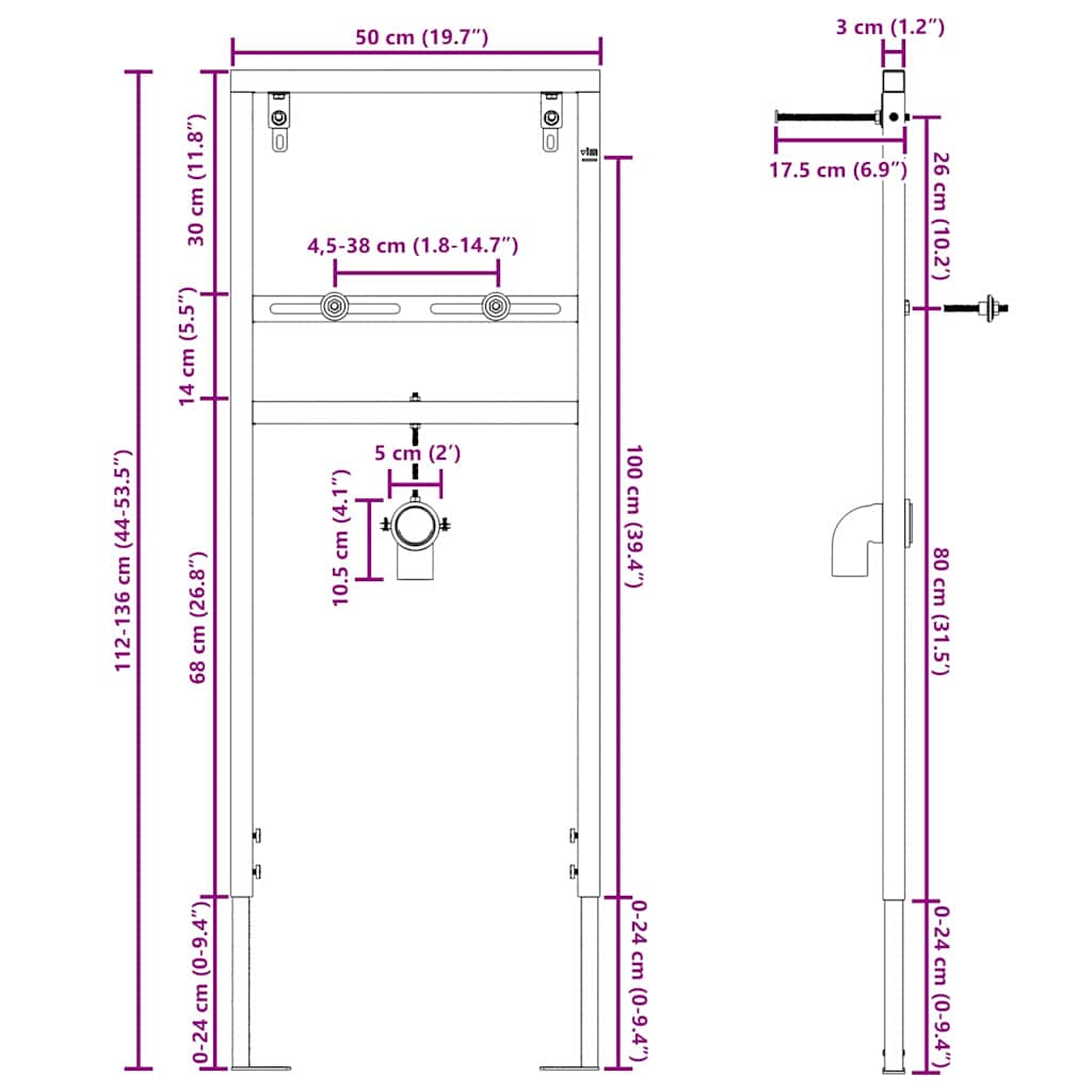 Bathroom Wall Support Height Adjustable Blue 50 x 3 x 112 cm