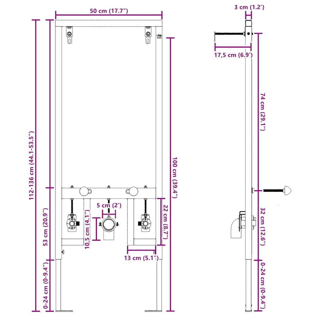 Bathroom Wall Support Height Adjustable Blue 50 x 3 x 112 cm