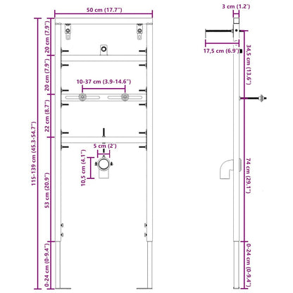 Bathroom Wall Support Height Adjustable Blue 50 x 3 x 112 cm
