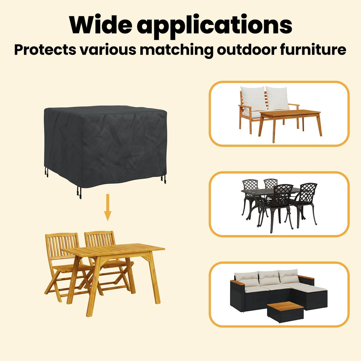 Furniture Cover Plain Black 113 x 113 x 73 cm 210D