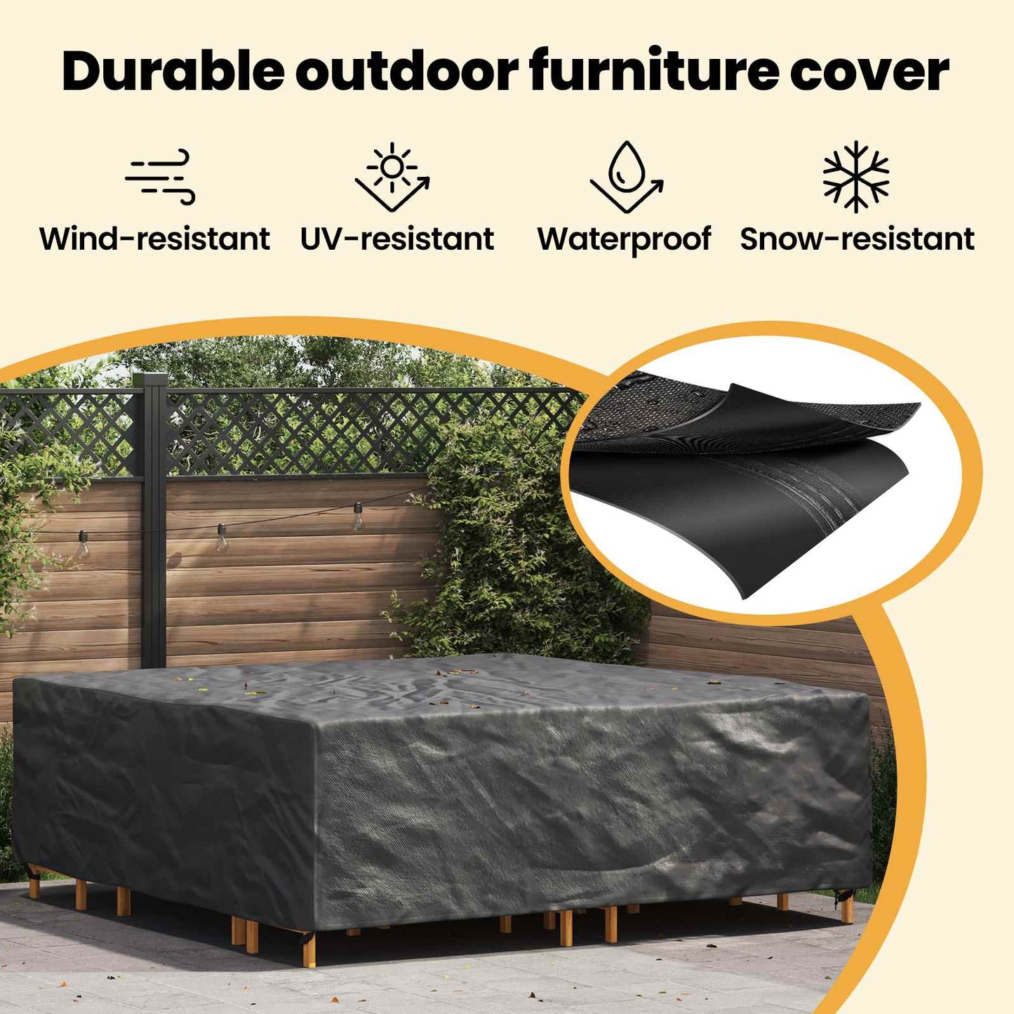 Furniture Cover Plain Black 220 x 220 x 70 cm 600D