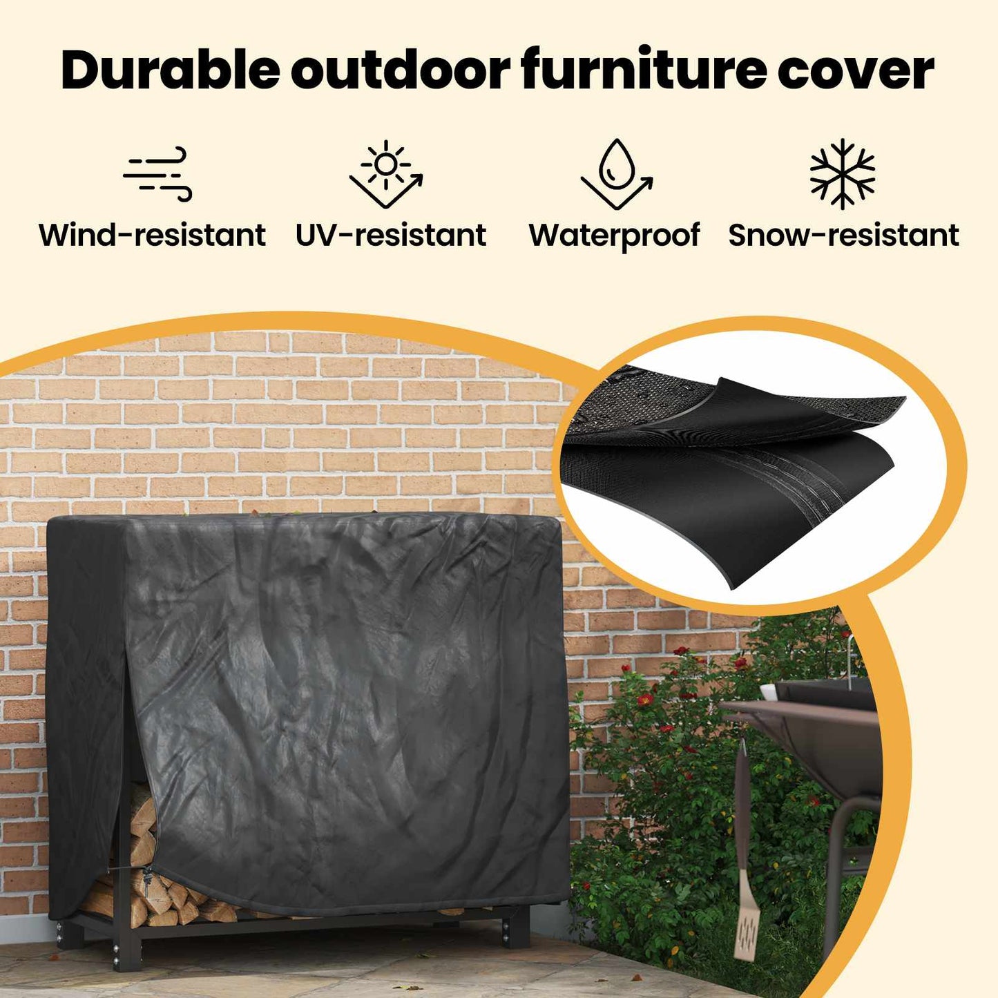 Firewood Rack Cover Black 61 x 122 x 106 cm 420D Oxford fabric