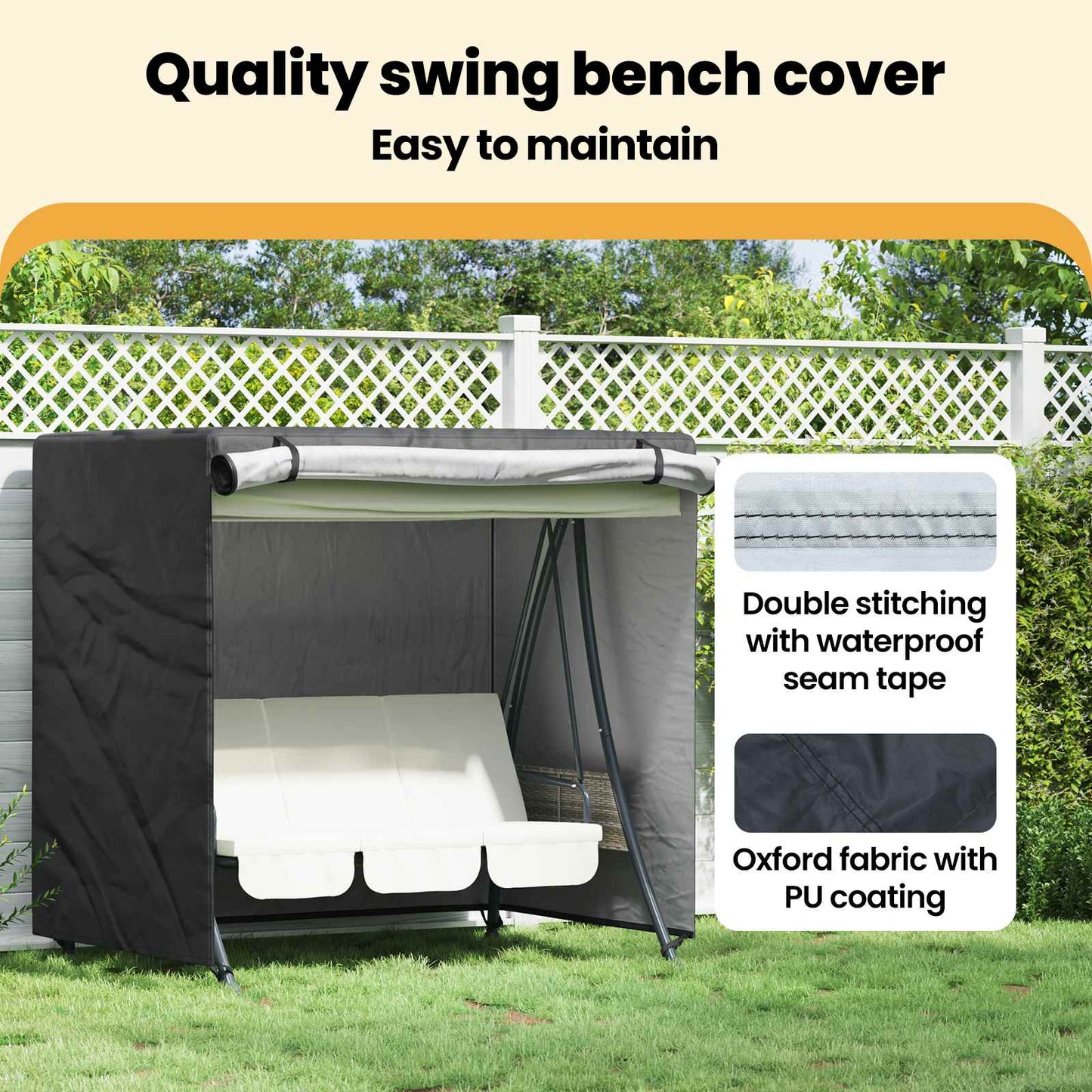 Outdoor Swing Cover Black 175 x 125 x 180 cm 210D Oxford Fabric