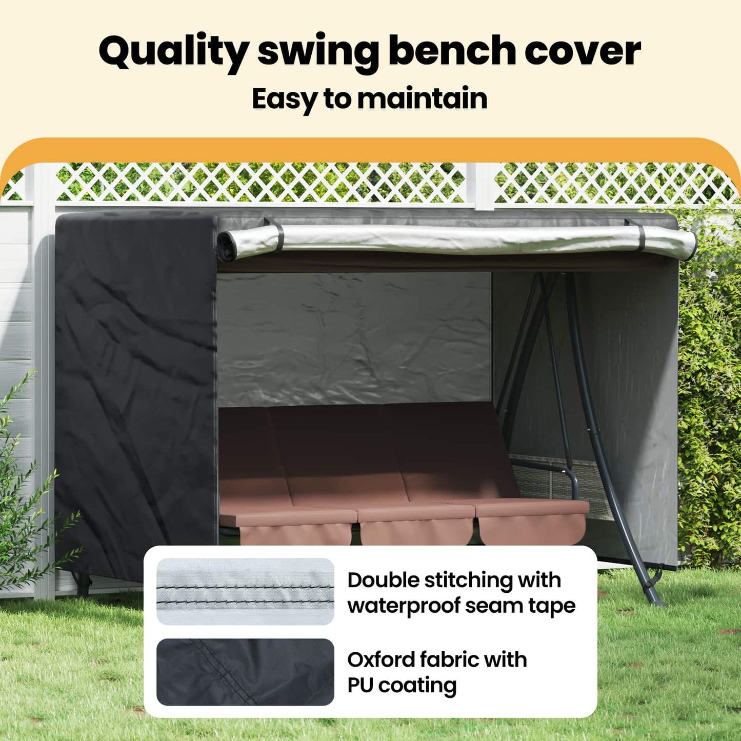 Outdoor Swing Cover Black 220 x 150 x 150 cm 210D Oxford Fbric