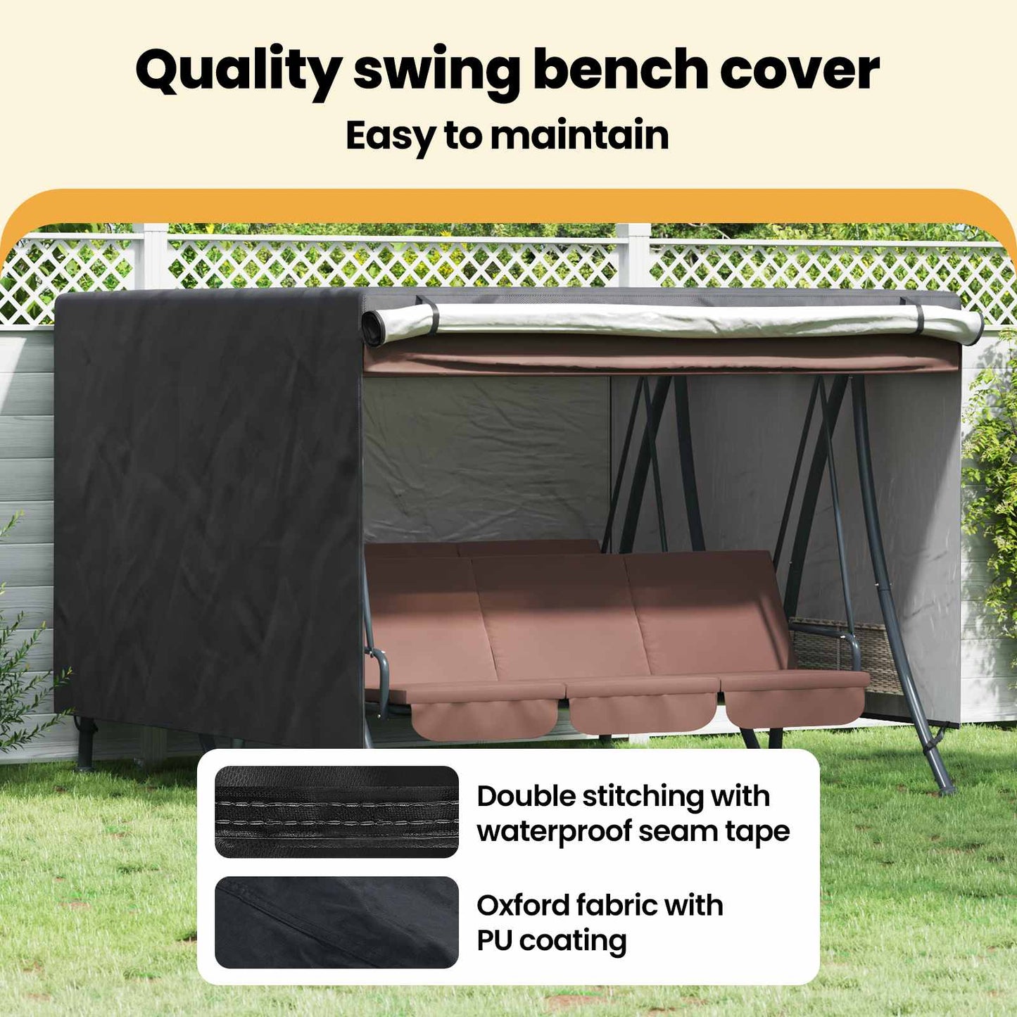 Outdoor Swing Cover Black 250 x 250 x 160 cm 420D Oxford Fbric