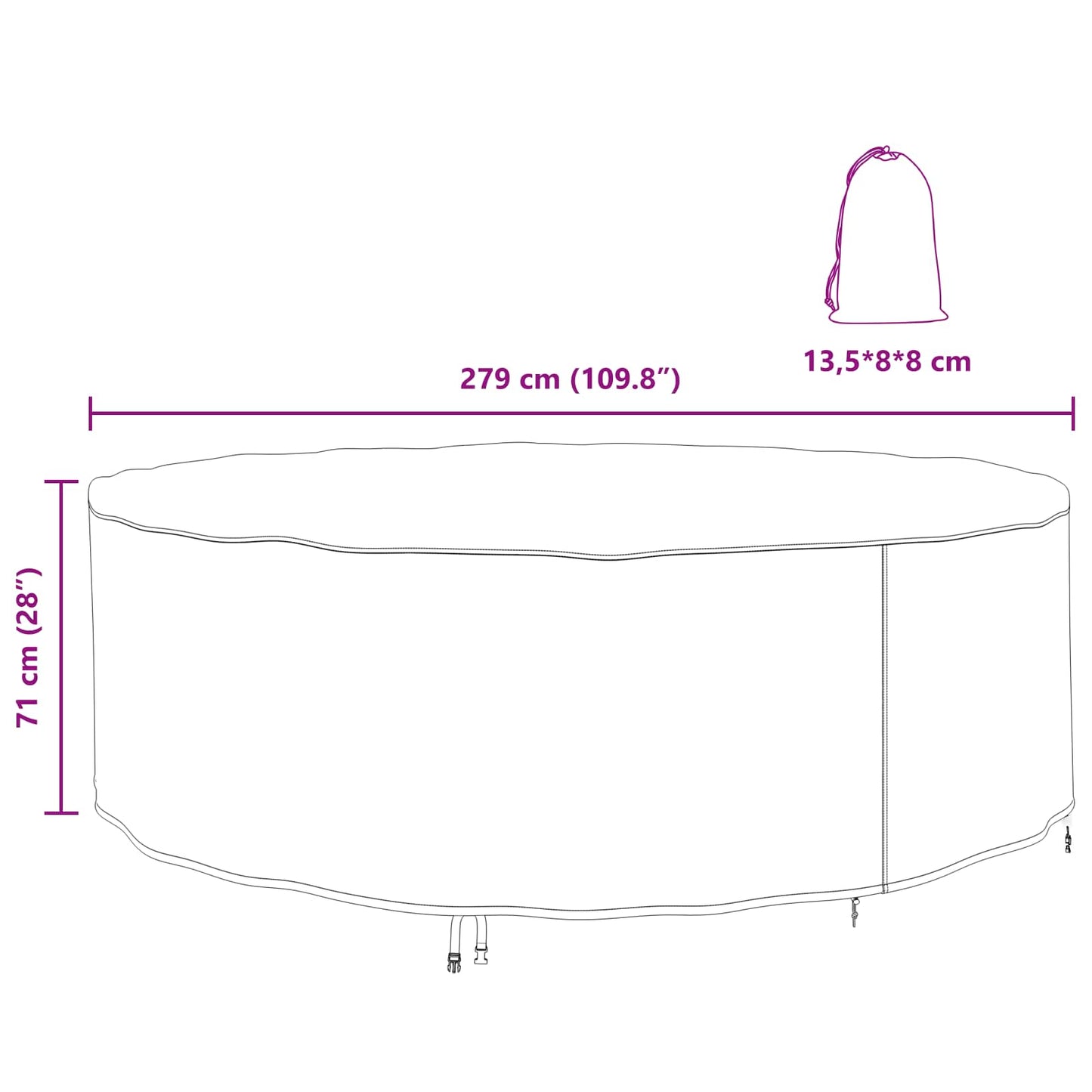Furniture Cover 279 x 279 x 71 cm 600D Oxford Fbric Round Black
