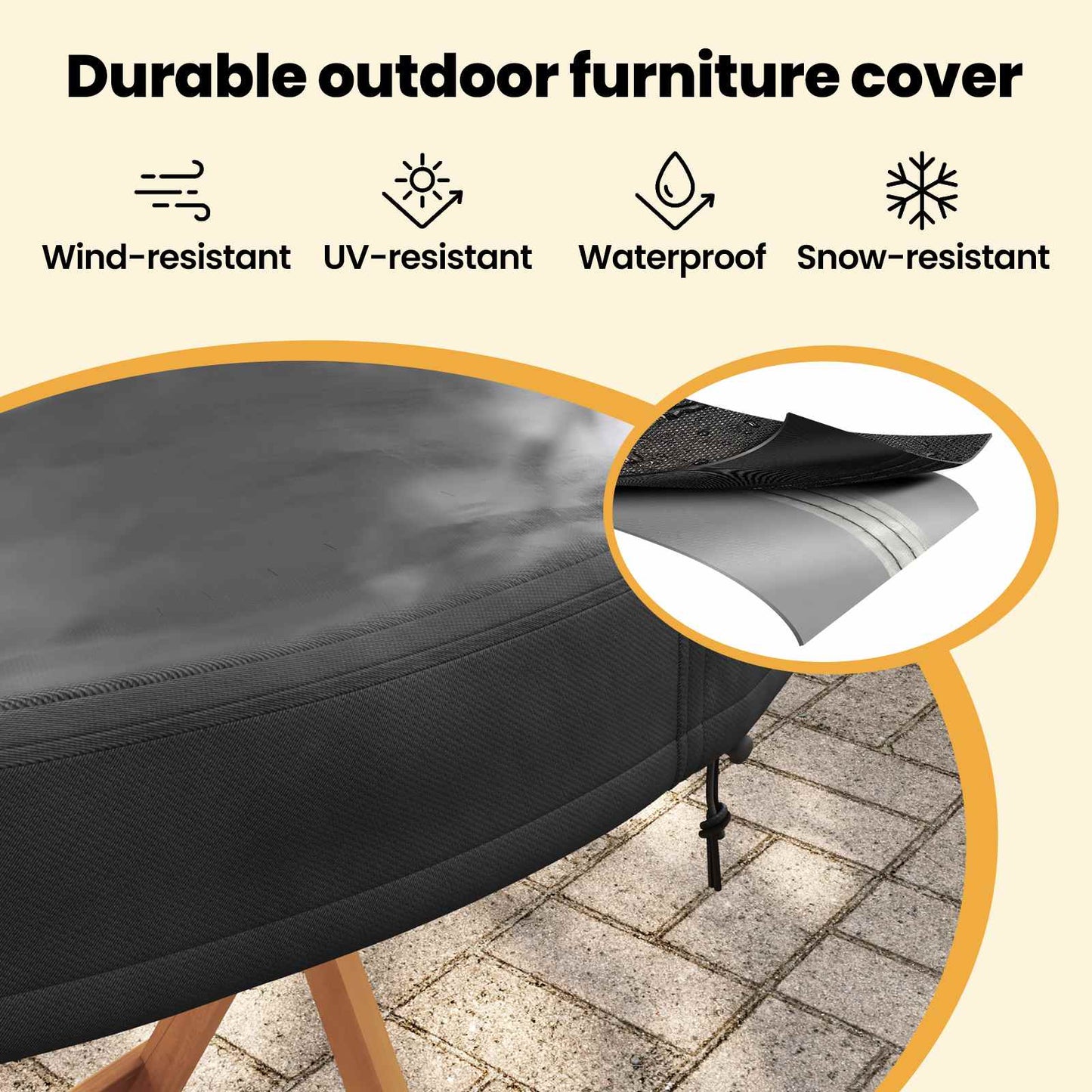 Outdoor Table Cover Black 112 x 112 x 10 cm 210D Oxford Fbric