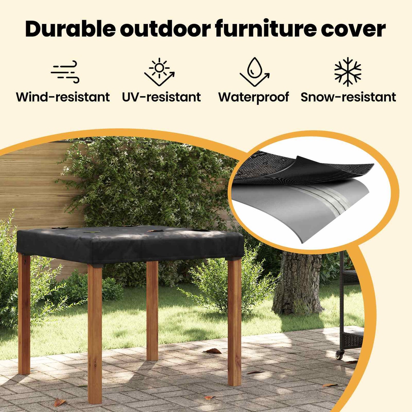 Table Cover Plain Black 92 x 92 x 15 cm Fabric