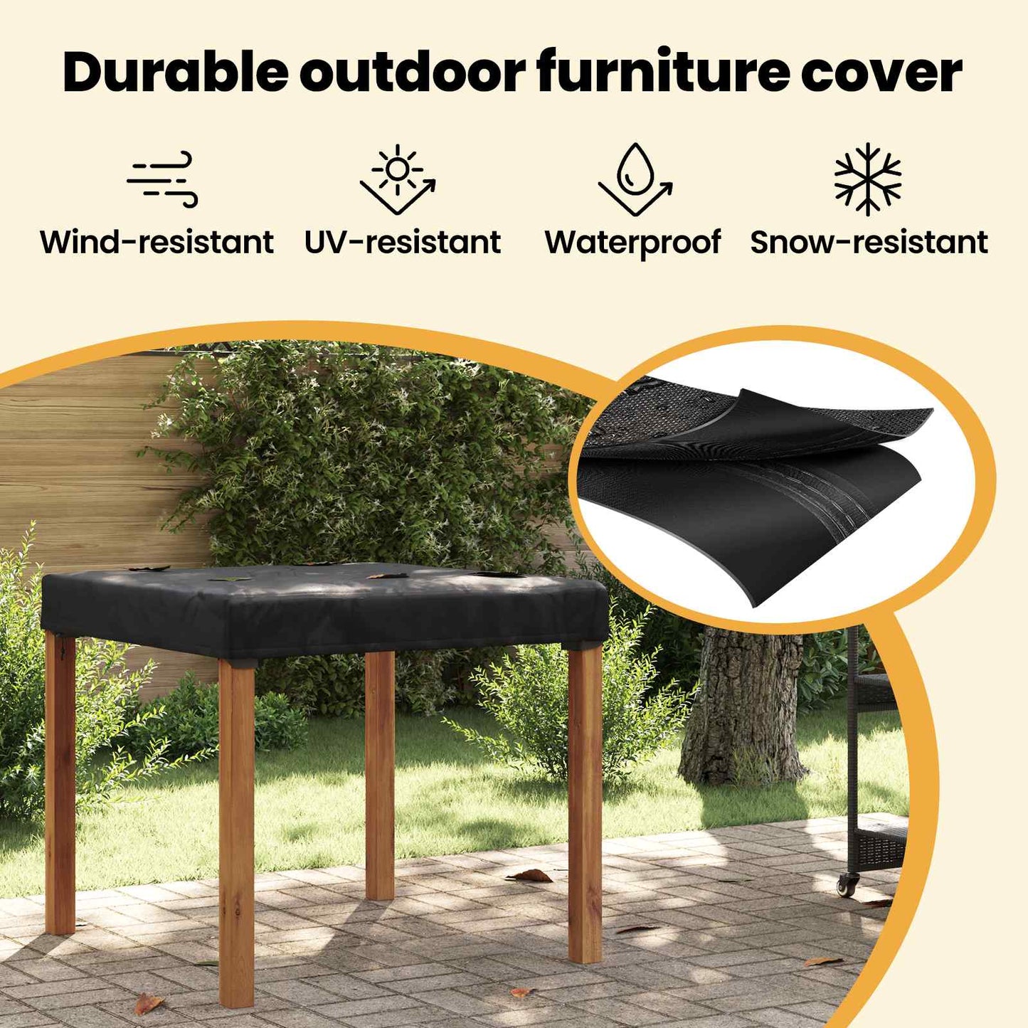 Table Cover Plain Black 92 x 92 x 15 cm Fabric