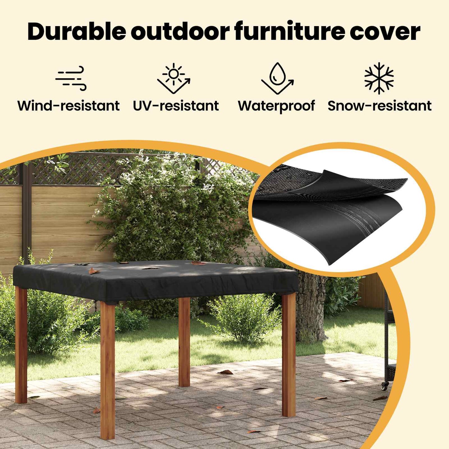 Table Cover Plain Black 122 x 122 x 15 cm Fabric