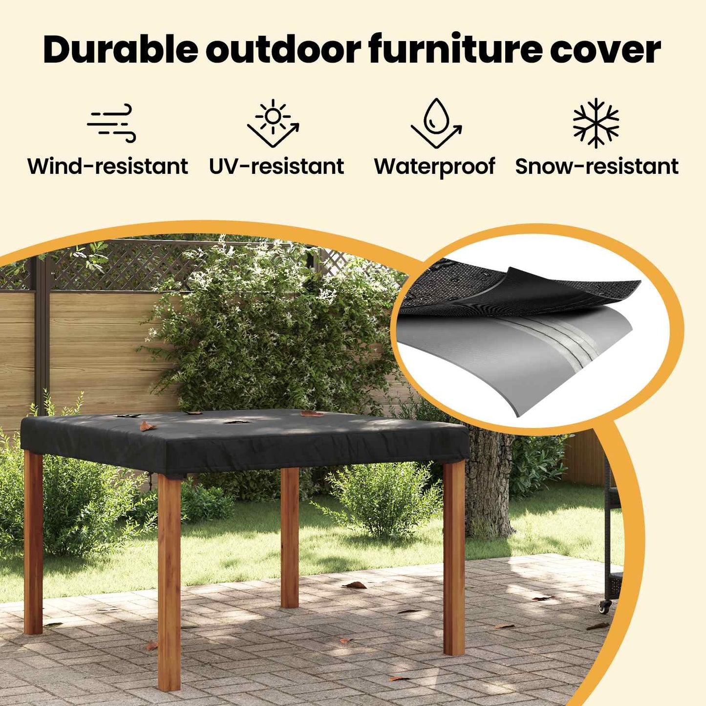 Table Cover Plain Black 142 x 142 x 15 cm Fabric
