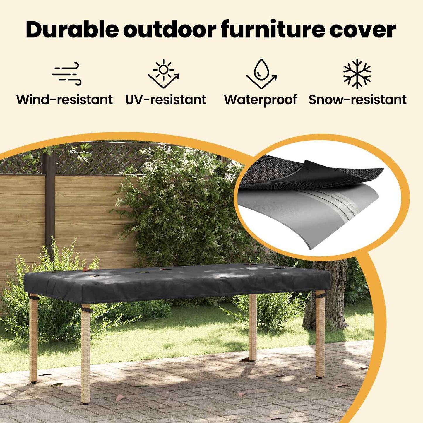 Table Cover Plain Black 202 x 102 x 15 cm Fabric
