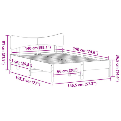 Bed Frame without Mattress Wax Brown 140x190 cm Solid Wood Pine