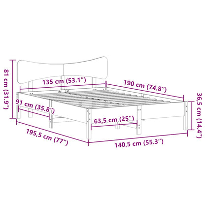 Bed Frame without Mattress Wax Brown 135x190 cm Double Solid Wood Pine