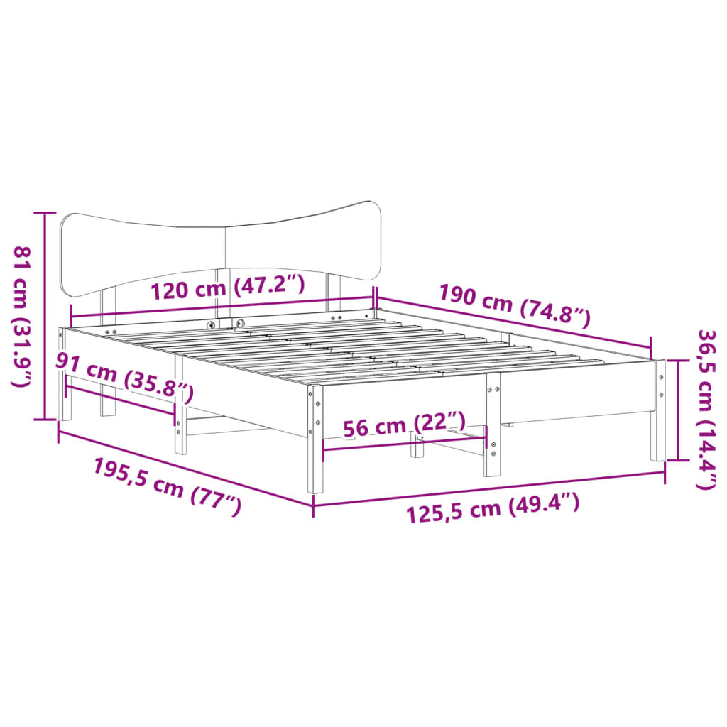 Bed Frame without Mattress Wax Brown 120x190 cm Small Double Solid Wood Pine
